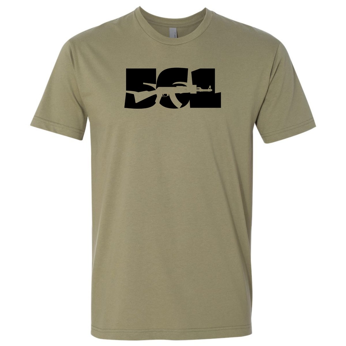 A light olive green T-shirt featuring a black '561' rifle graphic inspired by South Florida gun culture.
