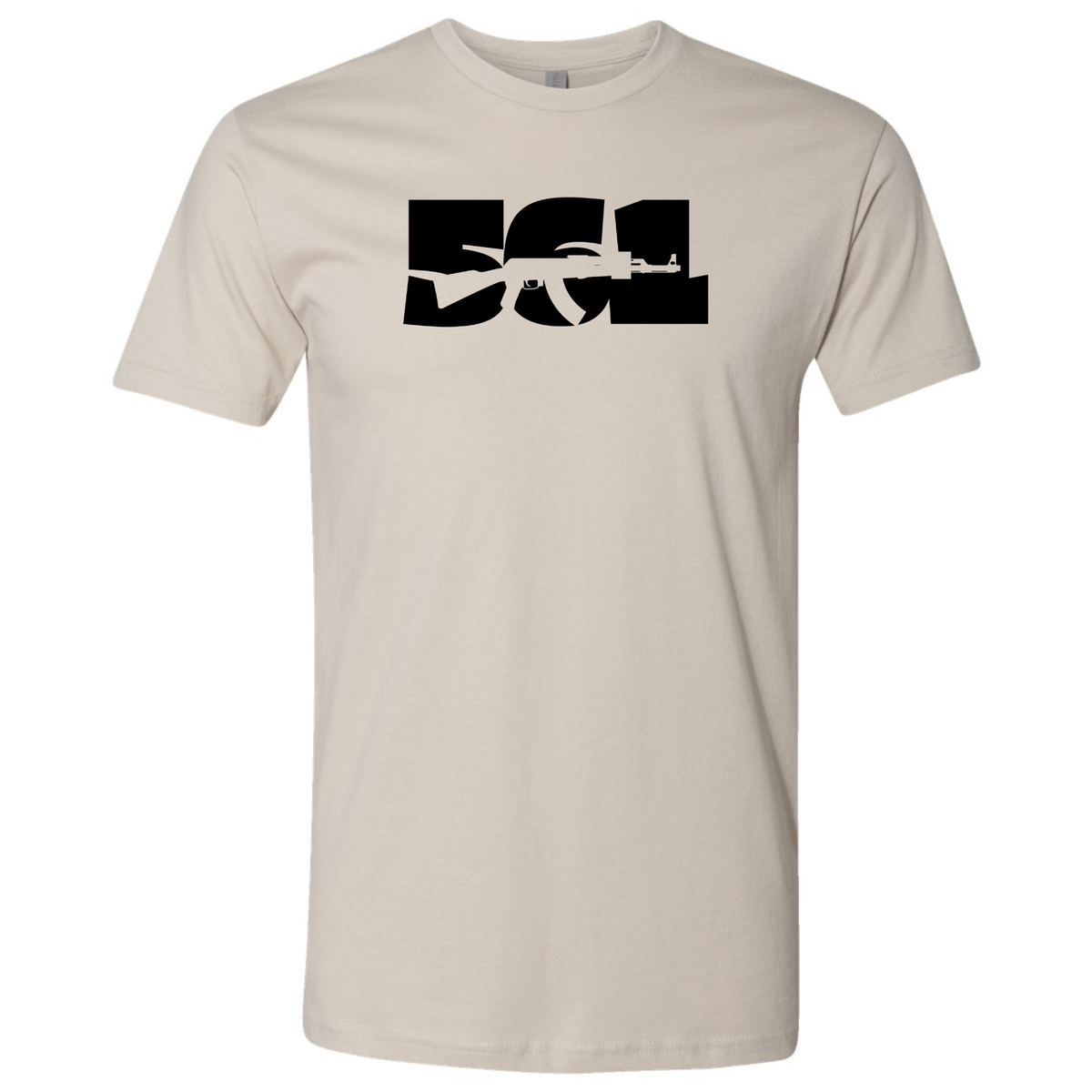 A sand-colored short-sleeve T-shirt with a black '561 AK-47' graphic representing Palm Beach County, Florida.
