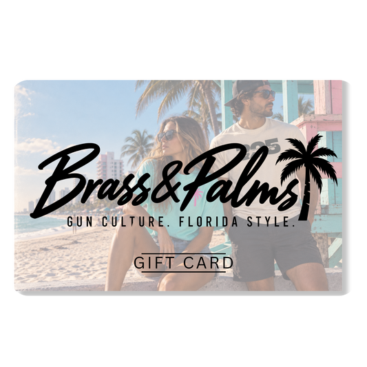 Brass & Palms digital gift card featuring South Florida lifestyle imagery.